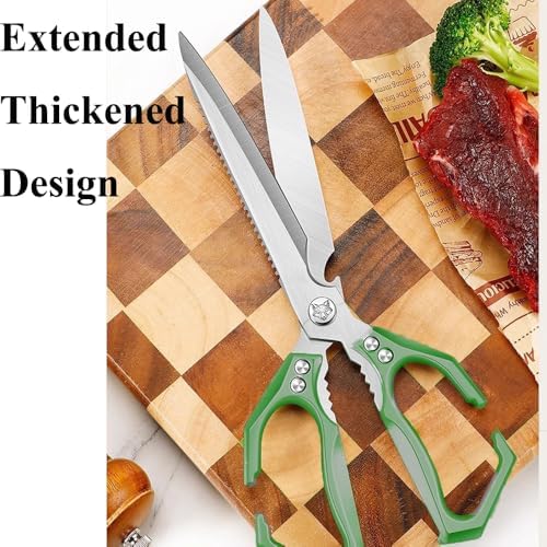 Extended Blade All Purpose Heavy Duty Kitchen Shears for Cooking BBQ, Ergonomi Roast Food Cutting Scissors Dishwasher Safe