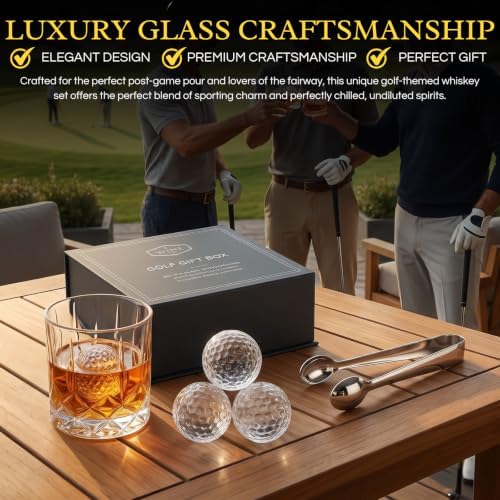 Golf Gifts for Men Dad, Golf Balls Whiskey Chillers Set with Glasses, Unique Dad Birthday Gift Ideas from Daughter Son, Retirement Bar Stuff Gift Father Him Brother, Cool Chiller Ball for Liquor Vodka
