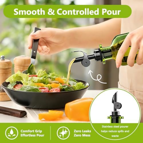 COOLMI Olive Oil Dispenser Bottle Set of 2-12oz Glass Oil & Vinegar Cruet for Kitchen - Leakproof Stainless Steel Pourers, Funnel & Labels - Extra Thick Decanter Container