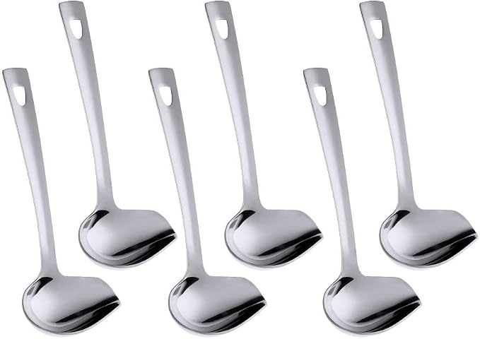 6 Pcs Silver Soup Spoon, Stainless Steel Titanium Plated Table Spoons, Durable Soup Spoon for Soup Cereal Sauces Stews-Dishwasher Safe(8.7 inches/22cm)
