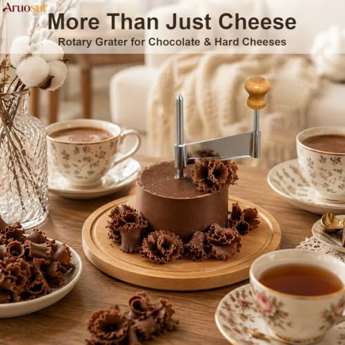 Cheese Curler Cheese Slicer Stainless Steel Blade & Wood Base for Home Restaurants Cafes Bakery Dessert Shops Charcuterie Boards, Parties & Gift