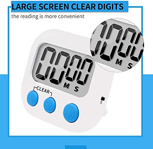 LinkDm 6 Pack Small Digital Kitchen Timer Magnetic Back and ON/Off Switch,Minute Second Count Up Countdown, White