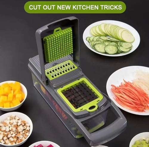 15-in-1 Multifunctional Vegetable Chopper with 8 Blades, Onion & Garlic Cutter, Slicer, Dicer, and Storage Container for Easy Food Prep