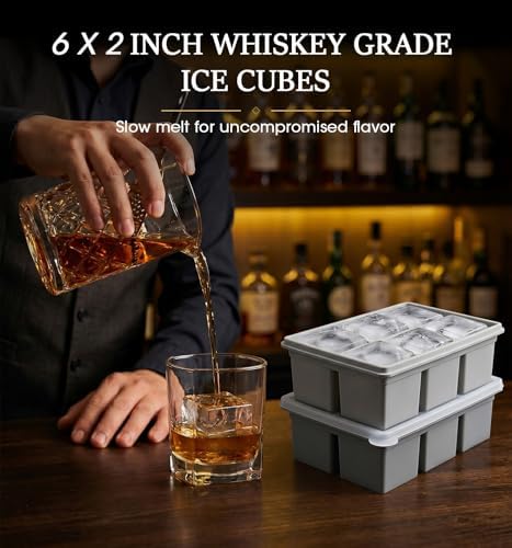 DOQAUS Silicone Ice Cube Tray, 2 Inch Large Square Ice Cube Mold with Lid, BPA Free Flexible Ice Tray for Whiskey, Cocktails, Freezer, Easy Release (2 Packs)
