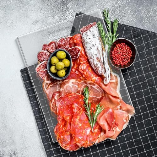 Tioncy 2 Pcs Acrylic Cutting Boards 11 x 14 Inch Clear Cutting Plates for Kitchen Counter Non Slip Chopping Boards with Handle and Anti Slip Silicone Feet Clear Tray for Kitchen Countertop Protection