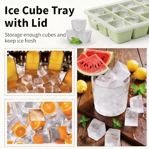 Silicone Ice Cube Tray 3 Pack, HANCELANT Ice Cube Mold, Ice Trays for Freezer with Lid for Whiskey, Cocktail, Drinks and Food, Freezer, BPA Free, Easy Release