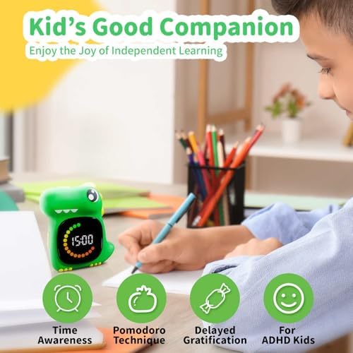 Visual Timer for Kids, Green Dino Kid Timer Clock Potty Training