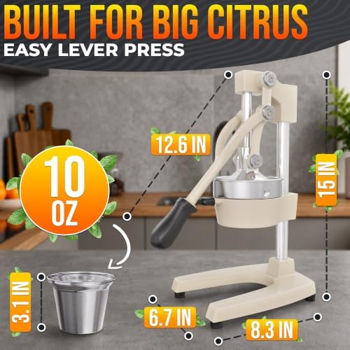 Cast Iron Juicer Hand Press, Heavy-Duty Squeezer (White)