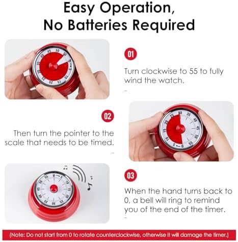 Visual Timer, Teeloray 60-Minute Countdown Timer with Magnetic Base (Red)