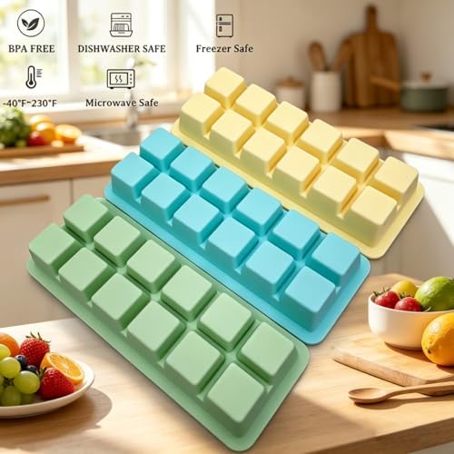 Silicone Ice Cube Trays with Lid, 3 Pack Easy Release Stackable Ice Trays for Freezer, BPA Free Flexible Ice Molds for Cocktail, Coffee, Juice, Soup and Food