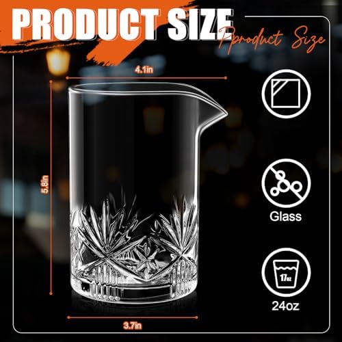 Dandat 4 Pcs 24 oz Cocktail Mixing Glass Crystal Stirring Glass for Cocktail Whiskey Mixing Glasses Bartender Pitcher for Bar Party Bartender Home Whiskey Drinking Shaker Accessory