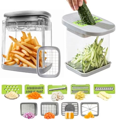 Vegetable Cutter,Food Chopper Manual Hand,for Potato Cutter & Fry Slicer - Functions as Potato Dicer,Onion Dicer,Veggie Shredder with 9 Blades,Easy to Clean, Dishwasher Safe-Essential Kitchen Gadgets