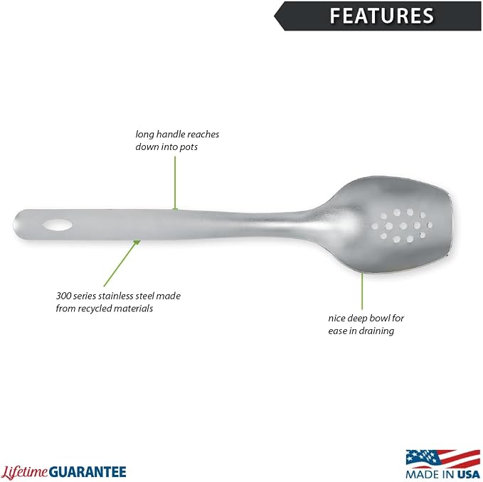Rada Cutlery Cook's Spoon with Holes (R125), Stainless Steel, 2.5" x 3" Face, 11.5" Length