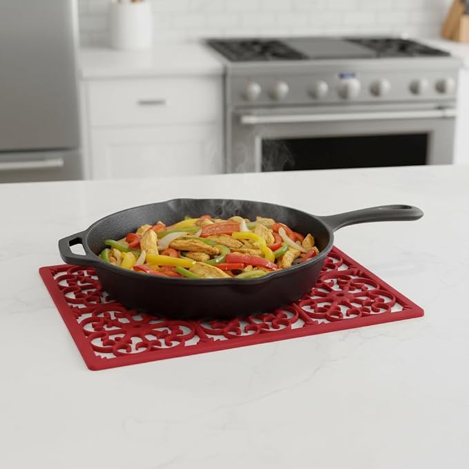 GASARÉ, Extra Large, Thick, Silicone Trivet for Hot Dishes, Pots, and Pans, Heat Resistant Mat for Countertop, Hot Pad for Kitchen, Easy to Clean, 16 x 12 x 3/8 Inches, Red