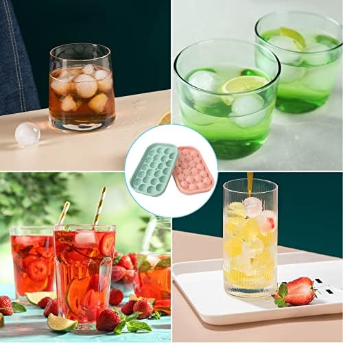 Ice Cube Tray, 2 Pack Flexible Silicone 22 Ice Balls Maker with Lid BPA Free Easy-Release Ice Cube Trays for Freezer, DIY Homemade Round Ice Cubes for Whiskey, Cocktails, Coffee