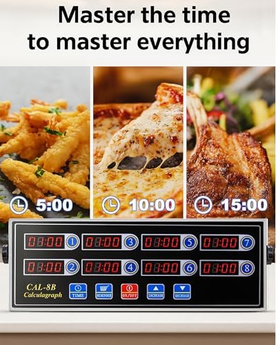 Commercial 8 Channels Digital Kitchen Timer, Stainless Steel Calculagraph Timer with Loud Alarm for Restaurant, Clock Reminder on Multiple Events (Pack of 2)