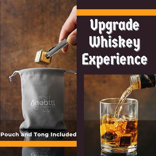 Onebttl Whiskey Stones Golden with Initial - 4pcs Stainless Steel Ice Rocks, Unique Gift for Men Women, Perfect for Whisky Lovers for Christmas, Birthday,R