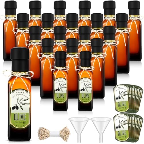 Reallnaive 20 Pcs 4oz Mini Olive Oil Bottles Bulk, Sqaure, Brown