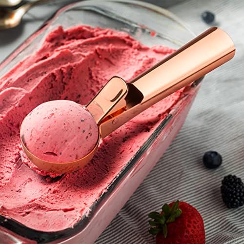 Premium Large Ice Cream Scoop with Trigger Ice Cream Scooper Stainless Steel, Heavy Duty Metal Icecream Scoop Spoon Dishwasher Safe, Perfect for Frozen Yogurt, Gelato, Sundae, Large Rose Gold