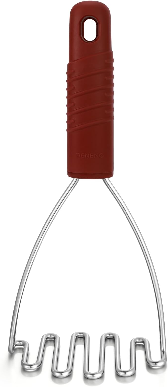 Beneno Thickened Reinforced Stainless Steel Wire Potato Masher, Ergonomic Non-Slip Grip Handle for Effortless Mashing, Rust-Proof & Dishwasher Safe Sturdy Kitchen Tool, Ideal Gift, Red