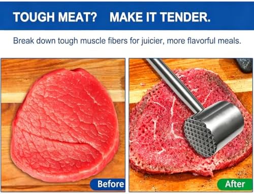 304 Stainless Steel Meat Tenderizer Mallet, Dual-Sided Meat Hammer for Steak & Chicken