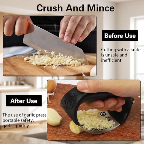 2024 Upgraded Garlic Press - Stainless Steel Rocker, Cool Kitchen Gadget, Mini Garlic Chopper - Green