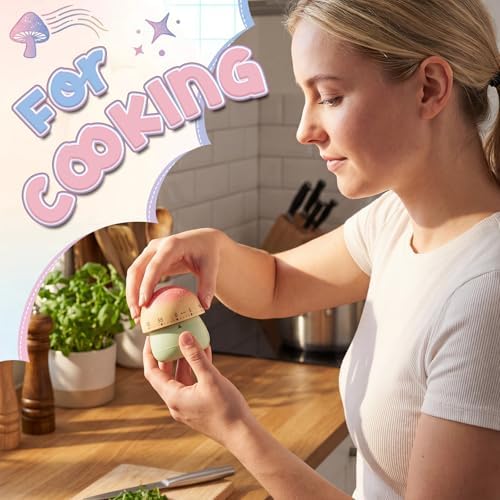 Amylove 4 Pcs Cute Mechanical Kitchen Timer Mushroom 60 Minutes