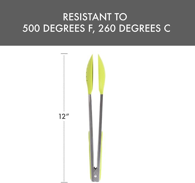 Dexas Spoon & Strain Tongs with Gravity open & Close Operation, 12", Green
