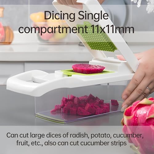 Blade All-in-One Vegetable Chopper, Mandoline Slicer, Dicer, Grater & Cutter – Compact, Durable, Easy-to-Use for Precise Meal Prep (White/Green)