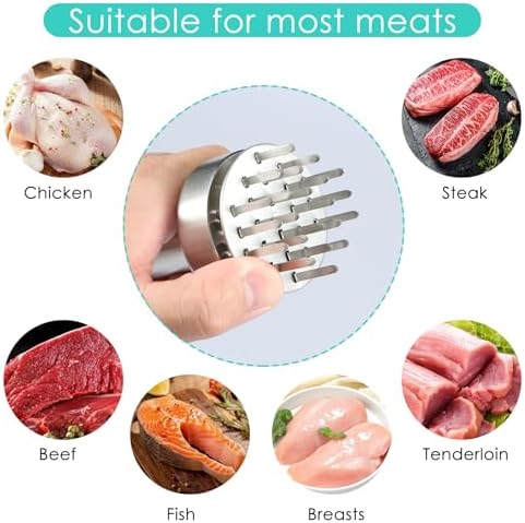 UKQRRTC Stainless Steel Meat Tenderizer Mallet 22 Needles Handheld Meat Tenderizer Tool Meat Tenderizer Press Efficient Meat Hammer Mallet for Steak Chicken Fish Pork 2.2×2.2×7.5in, Standard, Silver