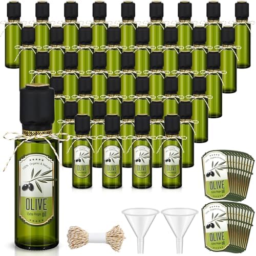 Reallnaive 40 Pc 4oz Mini Olive Oil Bottles Bulk, Olive Pattern, Dark Green