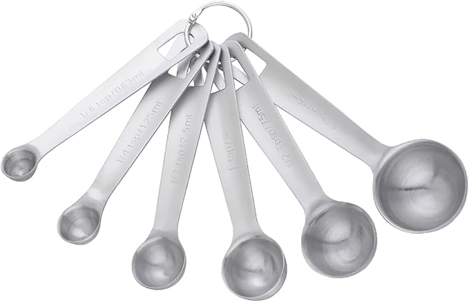 DOCBLACK Measuring Spoons, Heavy Duty 18/8 Stainless Steel Measuring Spoons Cups Set, Set of 6 for Gift Measuring Dry and Liquid Ingredients - Silver