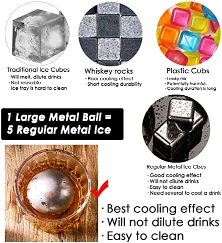 Whiskey Stone Gifts Set, Reusable Metal Ice Cubes, XL Large Stainless Steel Whiskey Stone, Refreezable Ice Ball Set with Storage Case, Unique Christmas Bourbon Gifts, Ice Rocks Wine Chiller