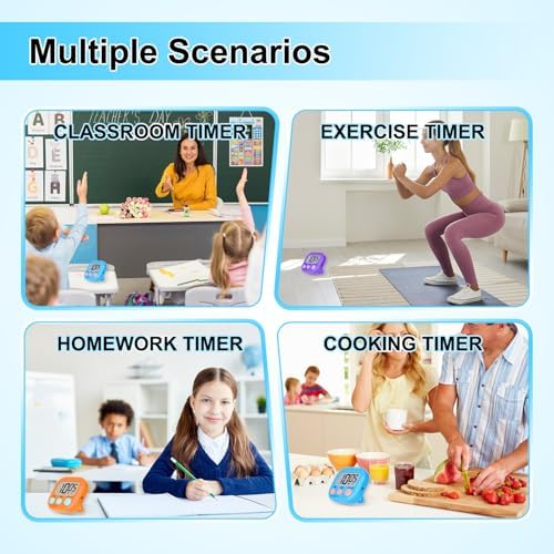 10 Pack Magnetic Digital Timers for Classroom & Kitchen – Loud Alarm Countdown Timer for Kids, Teachers, Cooking, Exercise – Large Display, Easy 3-Button Operation, Multi-Color