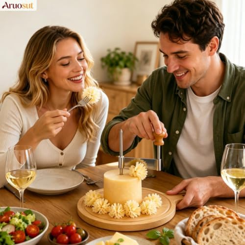 Cheese Curler Cheese Slicer Stainless Steel Blade & Wood Base for Home Restaurants Cafes Bakery Dessert Shops Charcuterie Boards, Parties & Gift