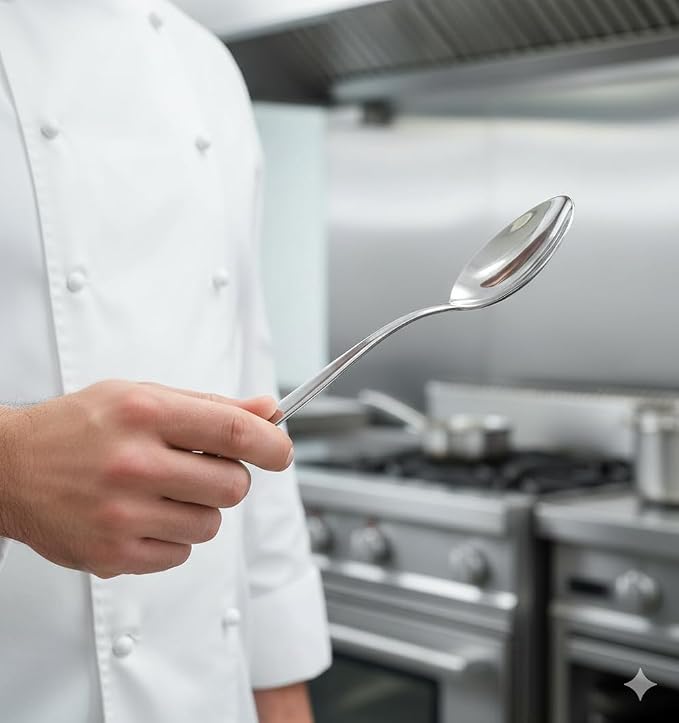 Chef Kunz Spoon XL | Pack of 2 | 12 inch 18/10 Stainless Steel | Large Cooking, Basting, Plating, Quenelle and Serving Spoon | Chef Spoons with Ergonomic Long Handle
