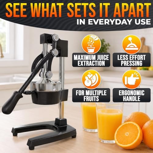 Cast Iron Juicer Hand Press, Heavy-Duty Squeezer (Black)