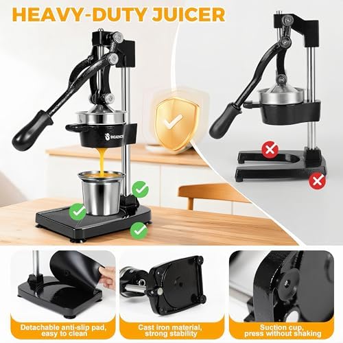 Cast Iron Manual Citrus Juicer Press, Heavy Duty Fruit Squeezer