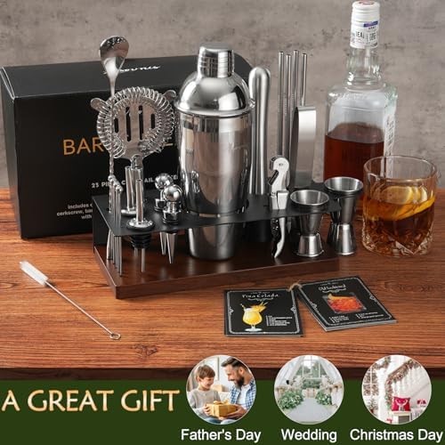 23-Piece Cocktail Shaker Set with Stand, 304 SS, Bartender Kit Gift
