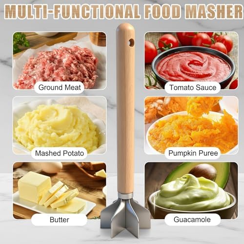 Stainless Steel Potato Masher with Wood Handle