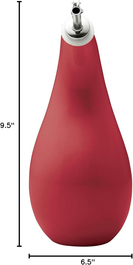 Rachael Ray Solid Glaze Ceramics EVOO Olive Oil Bottle Dispenser with Spout - 24 Ounce, Red,(Pack of 4)