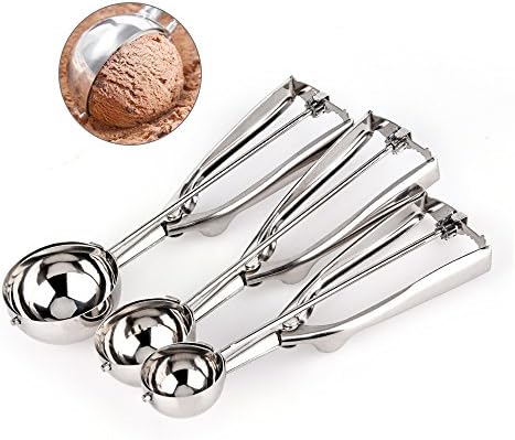 3Pack 4+5+6cm Ice Cream Scoop,Cookie Scoop,Stainless Steel Ice Cream Scooper with Trigger Large-Medium-Small Size for Kitchen Family Ice Cream Cookie Cupcake Muffin Meatbal multipurpose
