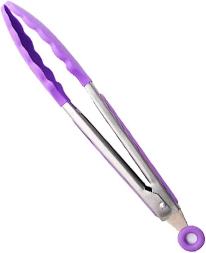 1pc Purple Silicone Kitchen Tong, Heat Resistant Cooking Utensils for Serving Food, Locking Silicone Tong for Salad BBQ Serving Buffet Frying Tongs