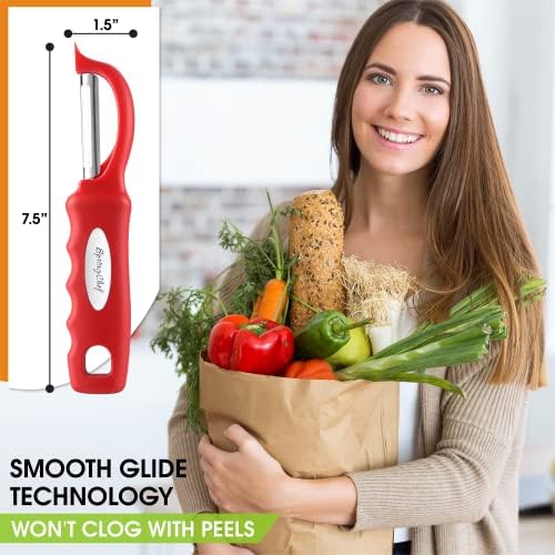 Spring Chef Professional Ice Cream Scoop & Stainless Steel Swivel Vegetable Peeler with Comfortable Handle - 2 Product Bundle - Red