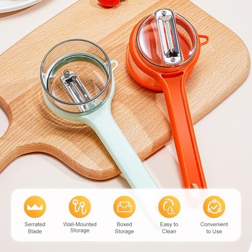 Peeler with Storage, 2025 New Vegetable Peeler with Container, Fruit and Vegetable Peeling Knife with Catcher, Kitchen Gadget for Holiday (Orange)