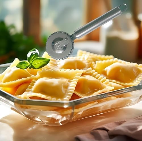3Pcs Pizza Cutter Wheel, Stainless Steel Pastry Ravioli Wheel Cutter, Double Wheel Multi-Function Pizza Pie Crust Kitchen Utensils Gadgets Tools and 1Pcs Disposable Plastic Cake Cutter