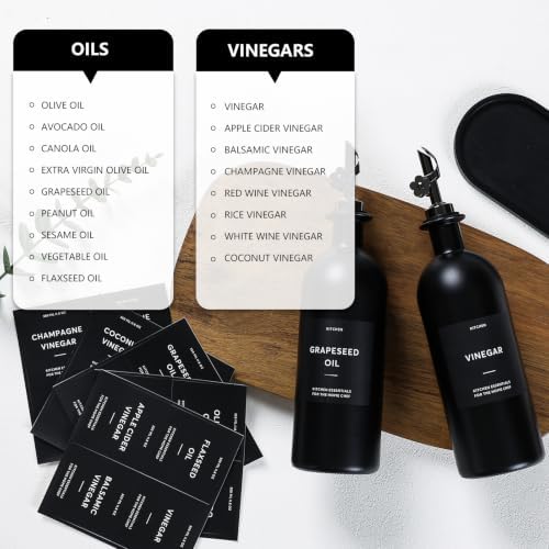 Olive Oil Dispenser for Kitchen, 2-Pack 16oz Black Glass Bottle with Labels