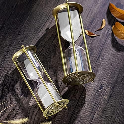 Vintage Sand Timer 5 Minute Hourglas, Small Sand Clock, Antique Brass Grave Sand Watch 5 Min,Antiguo Reloj De Arena 5 Minuto,Metal Unique Sandglass for Kitchen Home Office Game Gifts