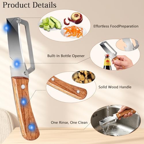 2pcs 2 In 1 Multi-Functional Vegetable Peeler With Bottle Opener, Stainless Steel Kitchen Tool With Wooden Handle, Premium Vegetable Peeler Suitable For Potatoes, Apples, Pineapples, Mangoes Cucumber