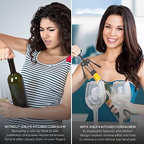 Joeji's Kitchen Wine Corkscrew Bottle Opener - Wing Cork Screw - Remove Beer Olive Oil Multifunctional Corks and Caps - Deluxe Storage Bag - Black